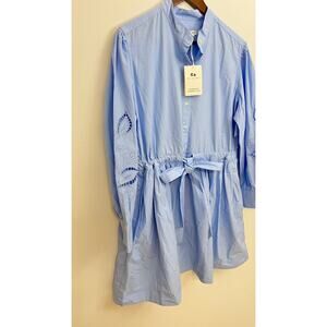 Free Assembly Light Blue Embroidered Long Sleeve Mini Dress Size Large